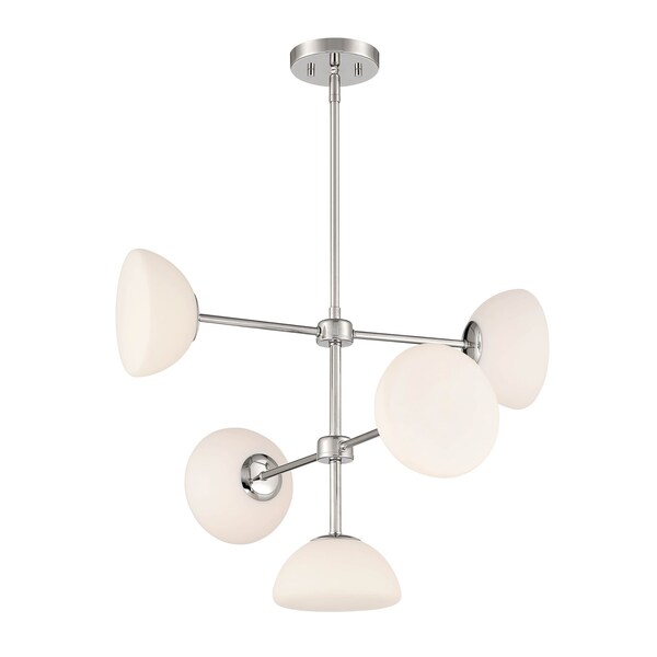 Designers Fountain Zio 5 Light Convertible Polished Nickel with Etched Opal Glass Shades Chandelier For Dining Rooms D270H-5CH-PN - main